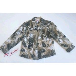 NWT Ladies Ruby Rd Favorites Olive/Tan/White 3/4 Sleeve Zip Jacket Size 10